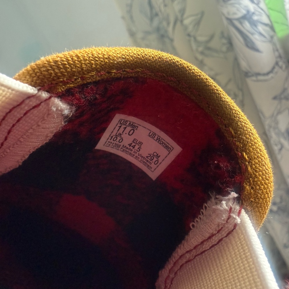 Vans Brown Plush Slip-On Sneakers with Red & Black Plaid Lining - Picture 4 of 6